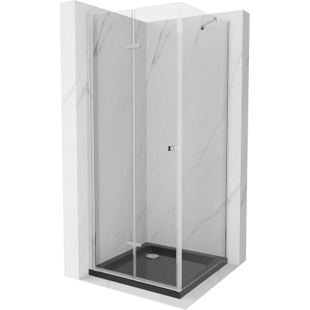 Mexen Lima kabina prysznicowa składana 90 x 90 cm, transparent, chrom + brodzik Flat, czarny - 856-090-090-01-00-4070