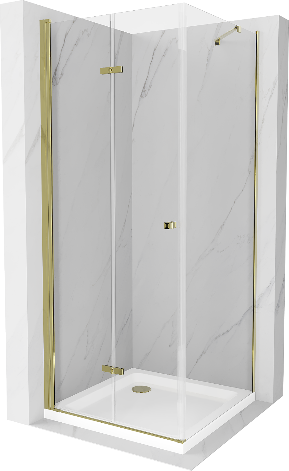 Mexen Lima kabina prysznicowa składana 70 x 70 cm, transparent, złota + brodzik Flat - 856-070-070-50-00-4010