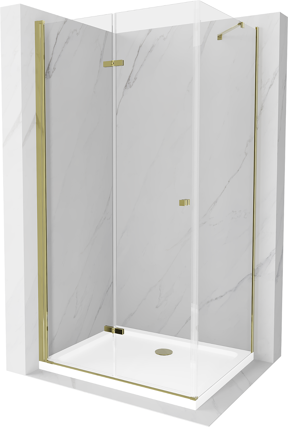 Mexen Lima kabina prysznicowa składana 70 x 100 cm, transparent, złota + brodzik Flat - 856-070-100-50-00-4010