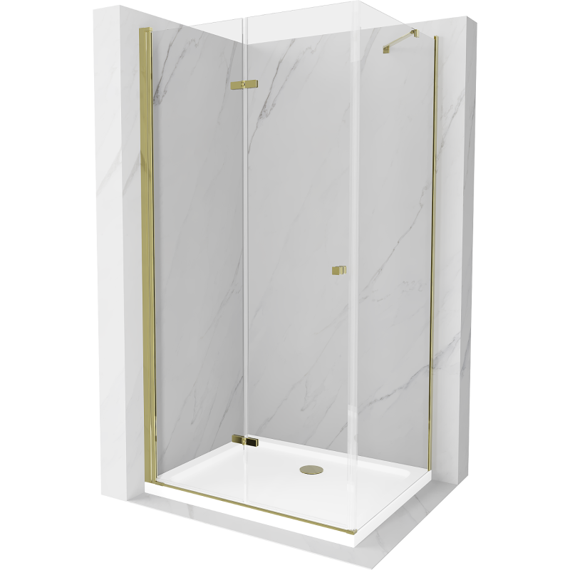Mexen Lima kabina prysznicowa składana 80 x 70 cm, transparent, złota + brodzik Flat - 856-080-070-50-00-4010