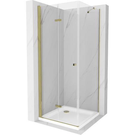 Mexen Lima kabina prysznicowa składana 80 x 80 cm, transparent, złota + brodzik Flat - 856-080-080-50-00-4010