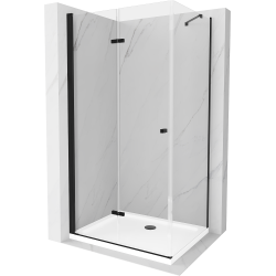 Mexen Lima kabina prysznicowa składana 90 x 100 cm, transparent, czarna + brodzik Flat, biały - 856-090-100-70-00-4010B