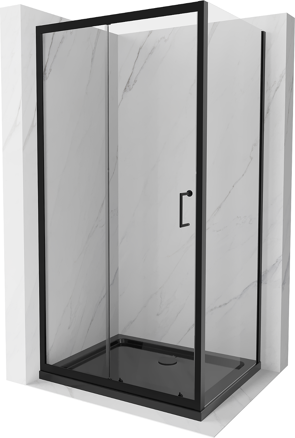 Mexen Apia kabina prysznicowa rozsuwana 140 x 100 cm, transparent, czarna + brodzik Flat, czarny - 840-140-100-70-00-4070B