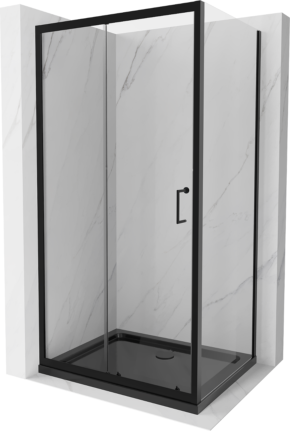 Mexen Apia kabina prysznicowa rozsuwana 140 x 70 cm, transparent, czarna + brodzik Flat, czarny - 840-140-070-70-00-4070B