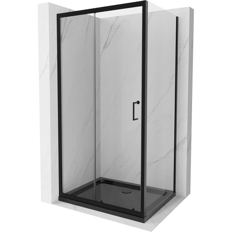 Mexen Apia kabina prysznicowa rozsuwana 130 x 70 cm, transparent, czarna + brodzik Flat, czarny - 840-130-070-70-00-4070B