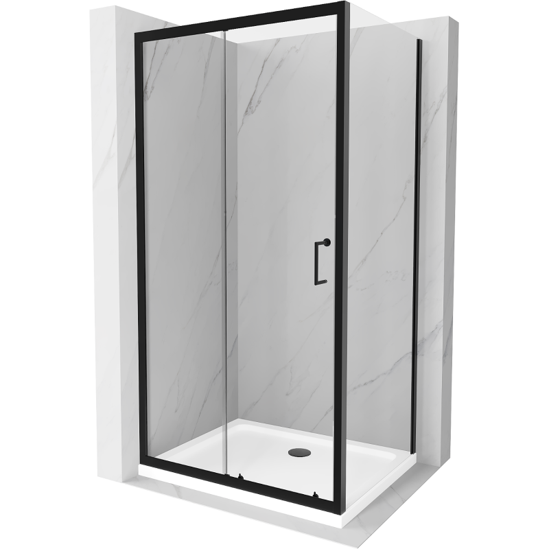 Mexen Apia kabina prysznicowa rozsuwana 130 x 80 cm, transparent, czarna + brodzik Flat, biały- 840-130-080-70-00-4010B