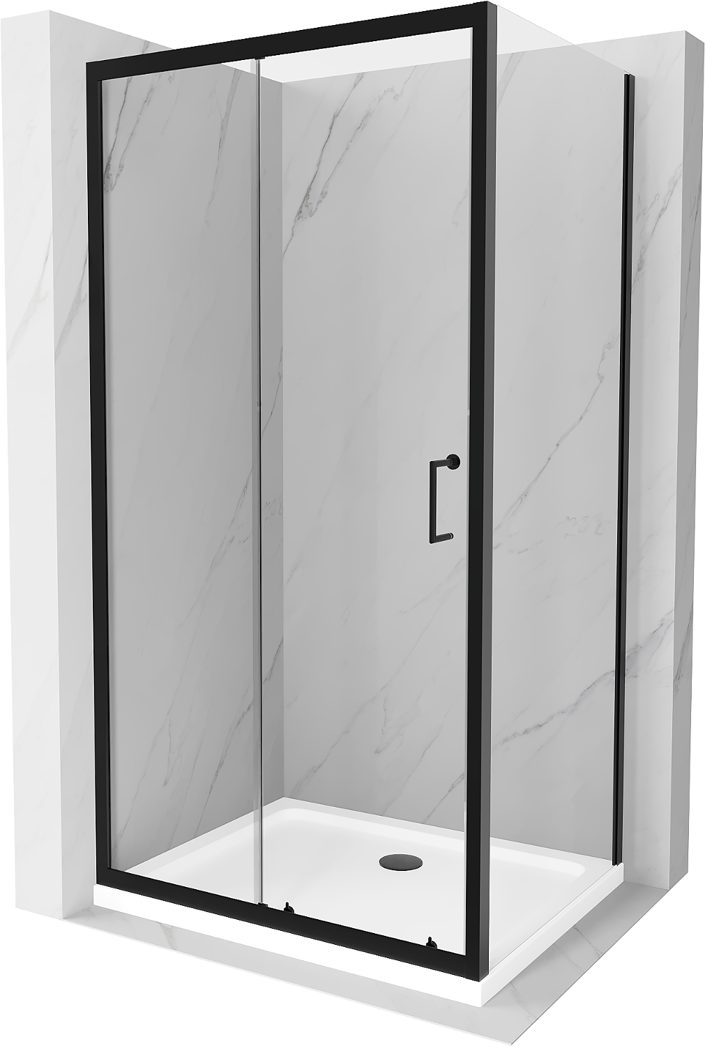 Mexen Apia kabina prysznicowa rozsuwana 120 x 100 cm, transparent, czarna + brodzik Flat, biały- 840-120-100-70-00-4010B
