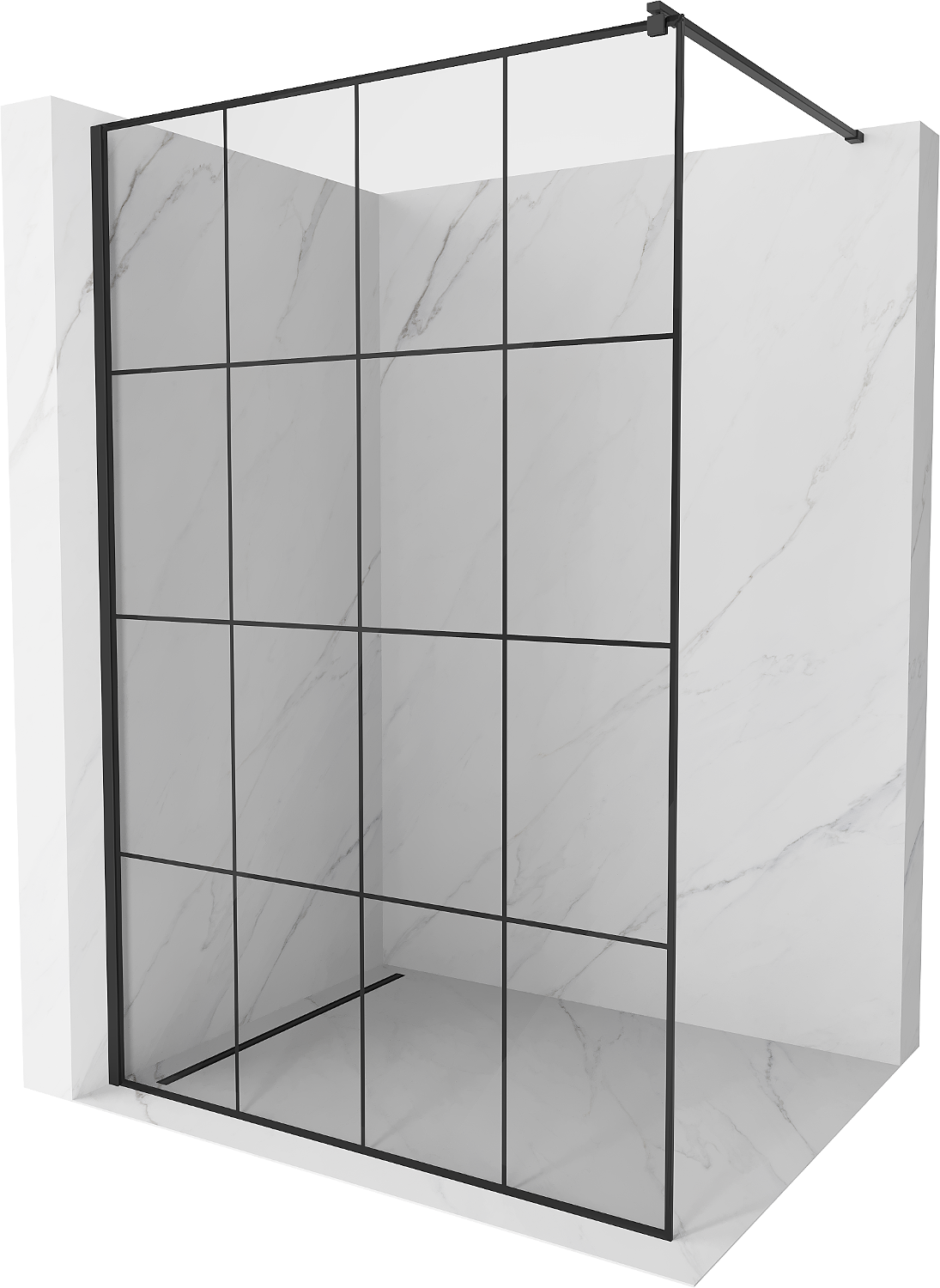 Mexen Kioto ścianka prysznicowa Walk-in 140 x 200 cm, transparent/czarny wzór 8 mm, czarna - 800-140-101-70-77