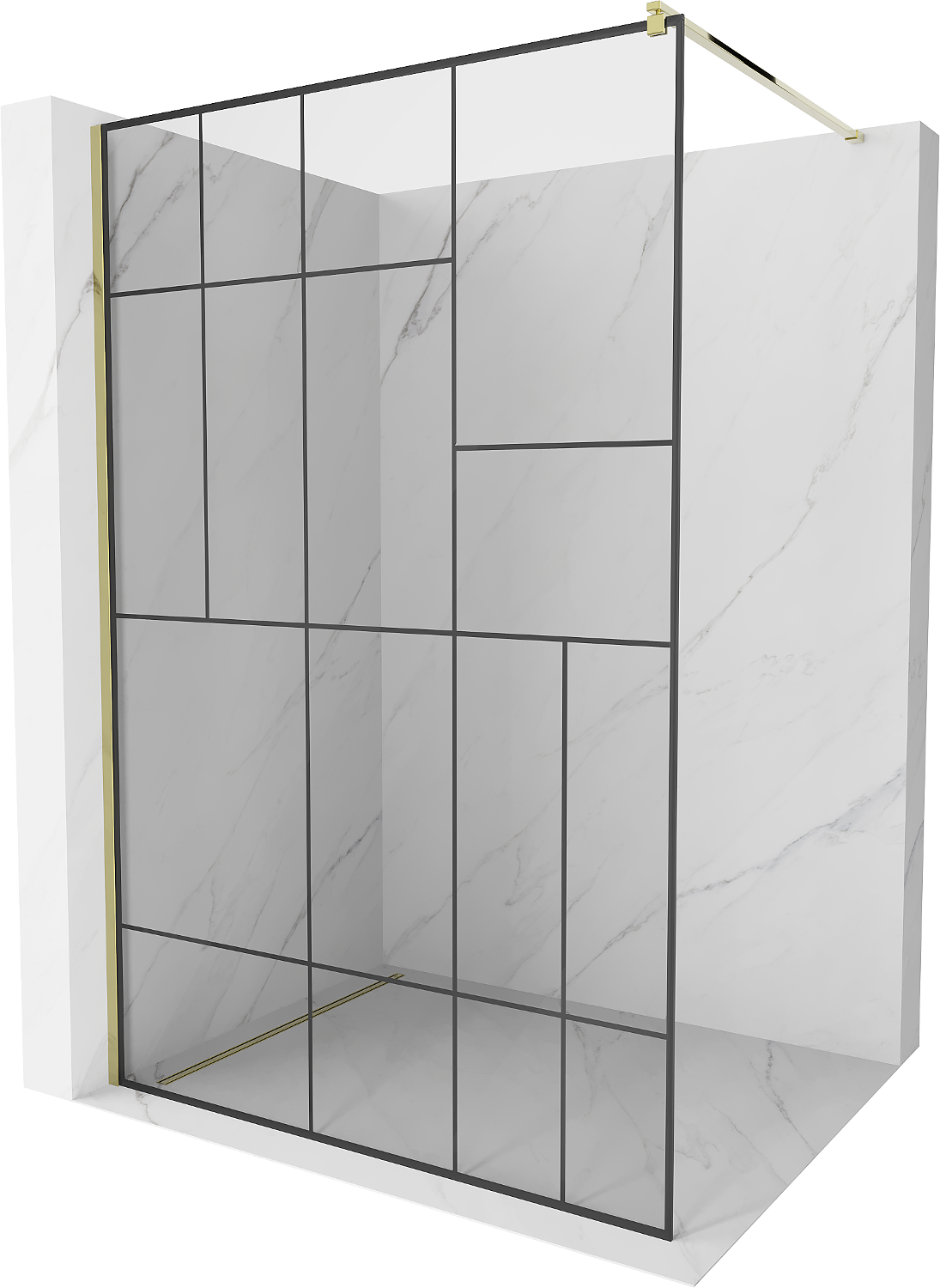 Mexen Kioto ścianka prysznicowa Walk-in 80 x 200 cm, czarny wzór 8 mm, złota - 800-080-101-50-78