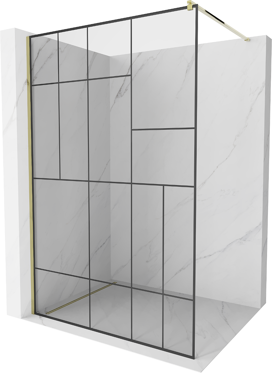 Mexen Kioto ścianka prysznicowa Walk-in 100 x 200 cm, czarny wzór 8 mm, złota - 800-100-101-50-78