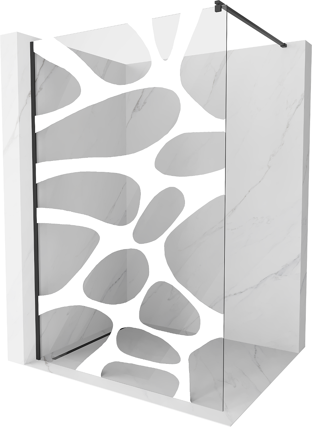 Mexen Kioto ścianka prysznicowa Walk-in 100 x 200 cm, biały wzór 8 mm, czarna - 800-100-101-70-97