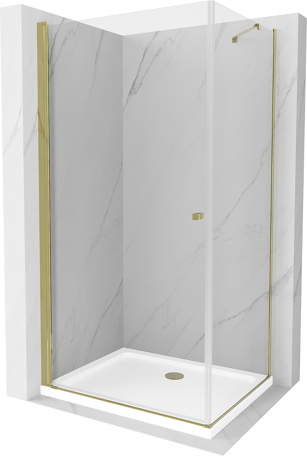 Mexen Pretoria kabina prysznicowa uchylna 70 x 90 cm, transparent, złota + brodzik Flat - 852-070-090-50-00-4010
