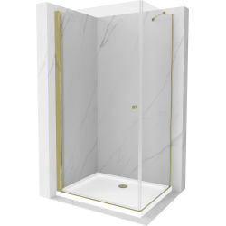 Mexen Pretoria kabina prysznicowa uchylna 70 x 100 cm, transparent, złota + brodzik Flat - 852-070-100-50-00-4010