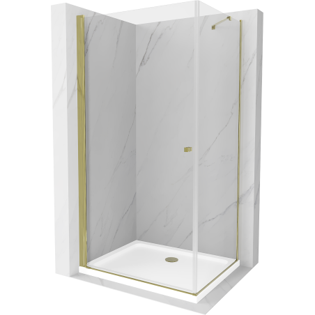 Mexen Pretoria kabina prysznicowa uchylna 90 x 70 cm, transparent, złota + brodzik Flat - 852-090-070-50-00-4010