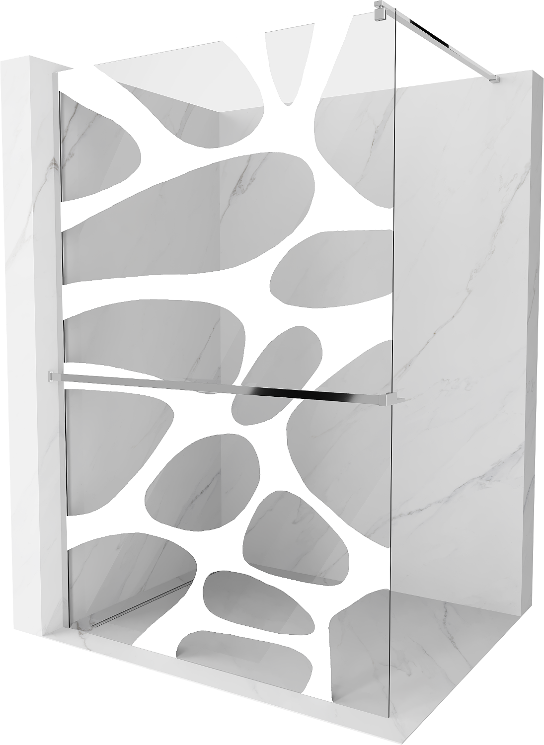 Mexen Kioto+ ścianka prysznicowa z półką Walk-in 120 x 200 cm, biały wzór, chrom - 800-120-121-01-97