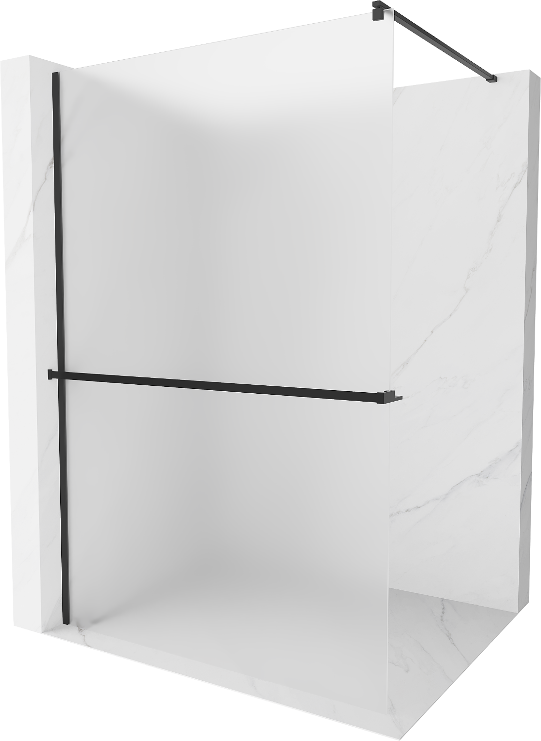 Mexen Kioto+ ścianka prysznicowa z półką Walk-in 100 x 200 cm, szron, czarna - 800-100-121-70-30