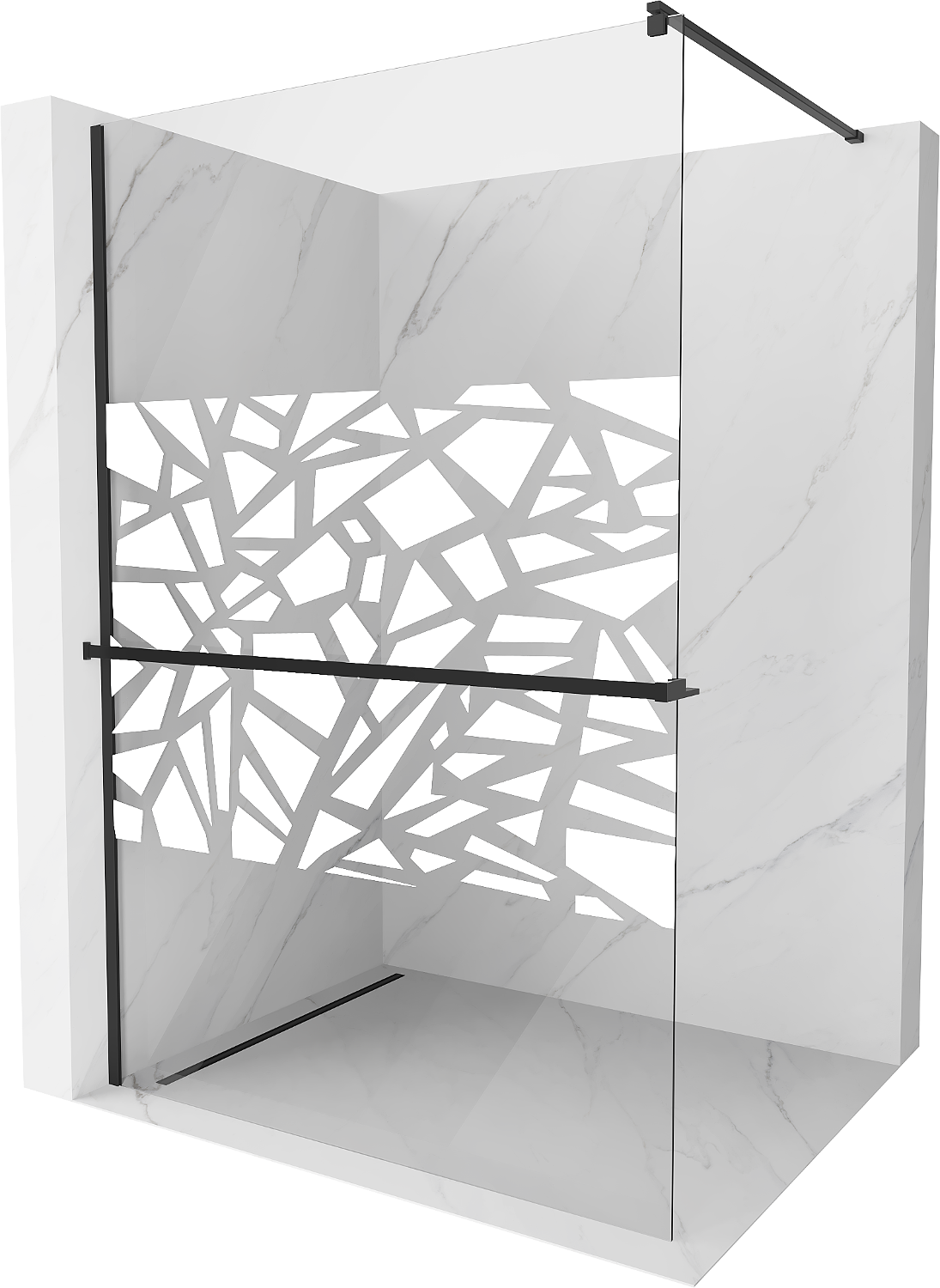 Mexen Kioto+ ścianka prysznicowa z półką Walk-in 80 x 200 cm, biały wzór, czarna - 800-080-121-70-85