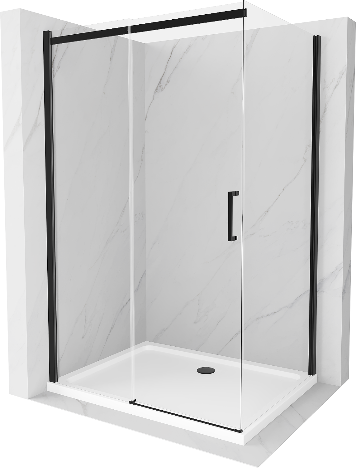 Mexen Omega kabina prysznicowa rozsuwana 100 x 80 cm, transparent, czarna + brodzik Flat, biały - 825-100-080-70-00-4010B