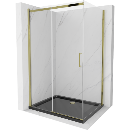 Mexen Omega kabina prysznicowa rozsuwana 100 x 90 cm, transparent, złota + brodzik Flat, czarny - 825-100-090-50-00-4070G