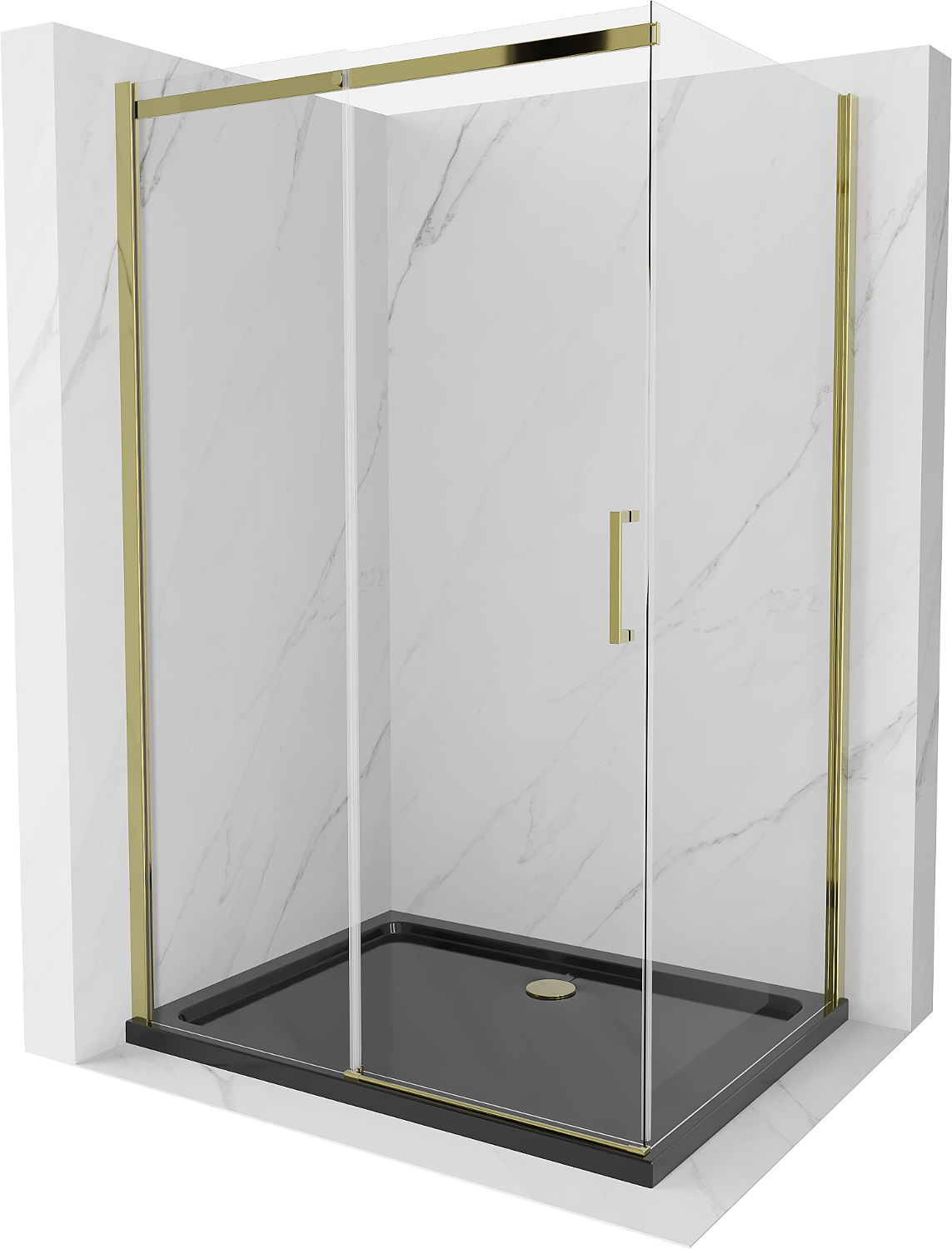Mexen Omega kabina prysznicowa rozsuwana 100 x 90 cm, transparent, złota + brodzik Flat, czarny - 825-100-090-50-00-4070G