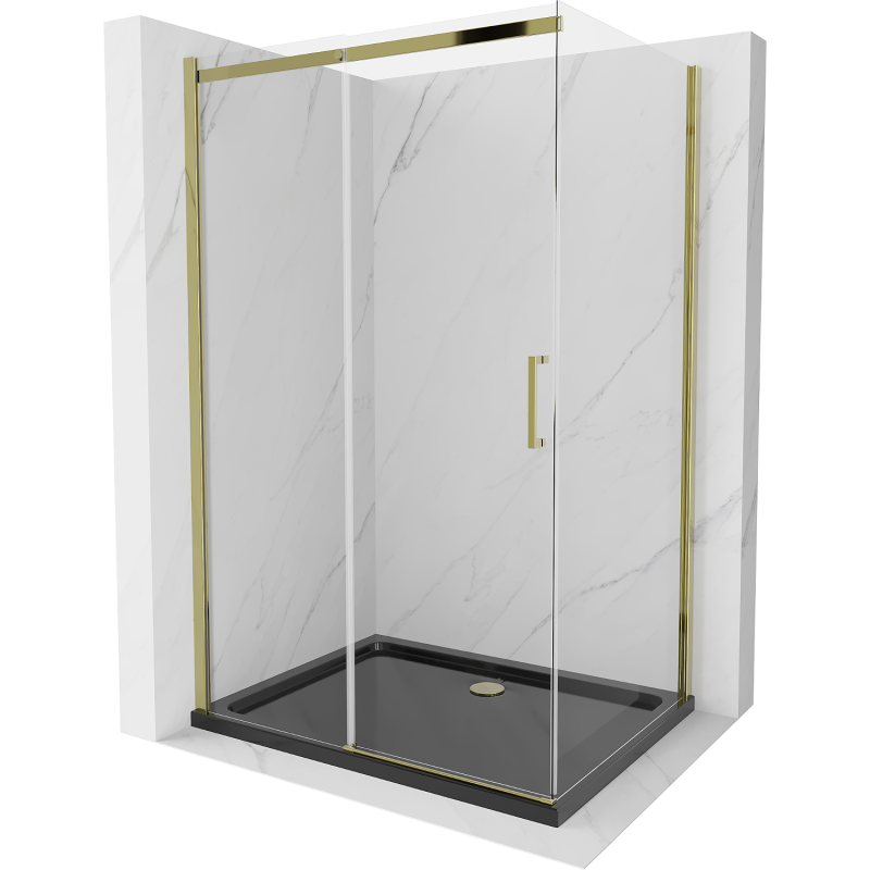 Mexen Omega kabina prysznicowa rozsuwana 120 x 80 cm, transparent, złota + brodzik Flat, czarny - 825-120-080-50-00-4070G