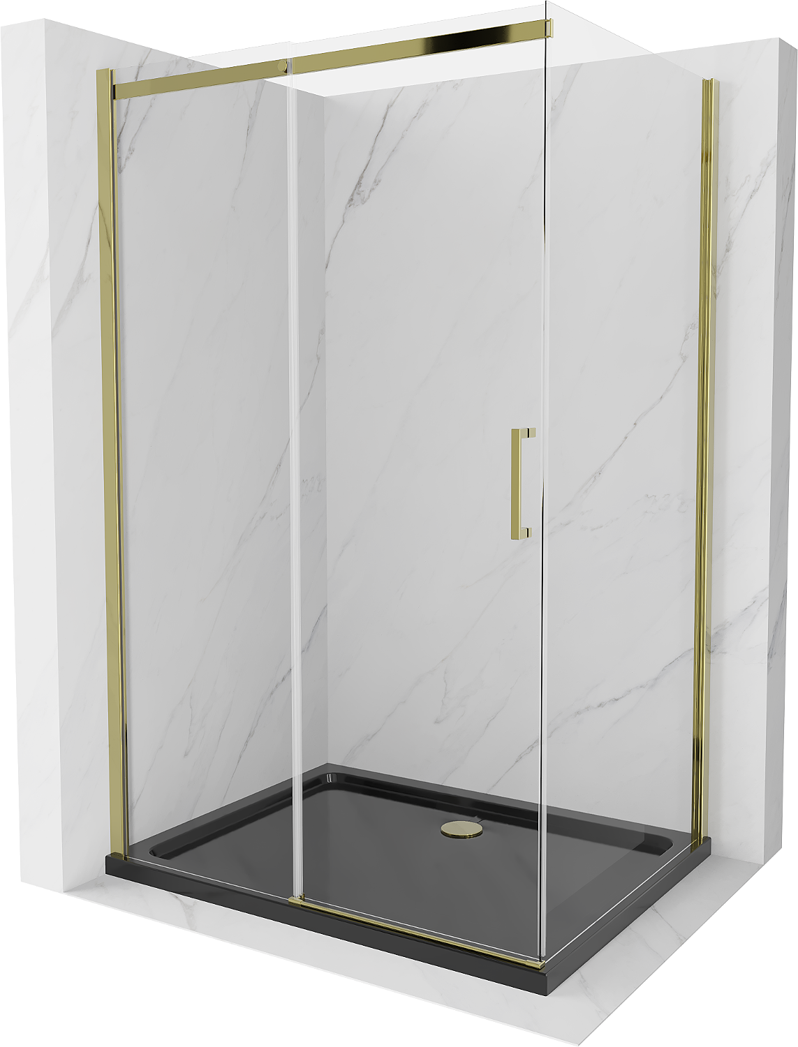 Mexen Omega kabina prysznicowa rozsuwana 120 x 80 cm, transparent, złota + brodzik Flat, czarny - 825-120-080-50-00-4070G