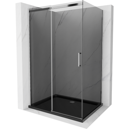 Mexen Omega kabina prysznicowa rozsuwana 100 x 90 cm, grafit, chrom + brodzik Flat, czarny - 825-100-090-01-40-4070