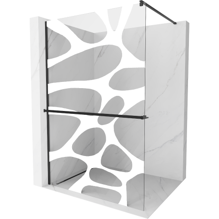 Mexen Kioto+ ścianka prysznicowa z półką Walk-in 70 x 200 cm, biały wzór, czarna - 800-070-121-70-97