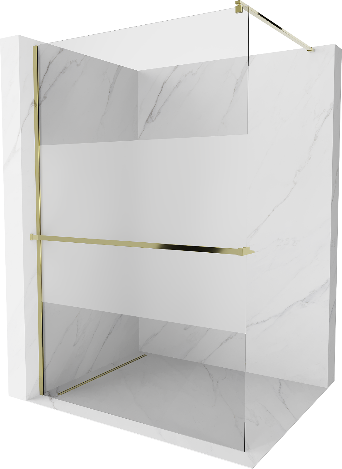 Mexen Kioto+ ścianka prysznicowa z półką Walk-in 110 x 200 cm, transparent/szron, złota - 800-110-121-50-35
