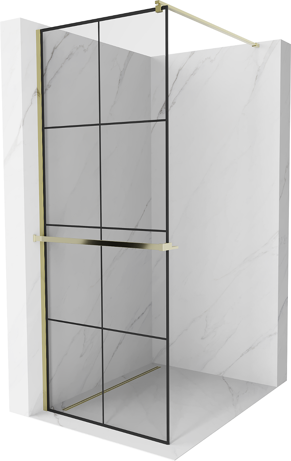 Mexen Kioto+ ścianka prysznicowa z półką Walk-in 70 x 200 cm, czarny wzór, złota - 800-070-121-50-77