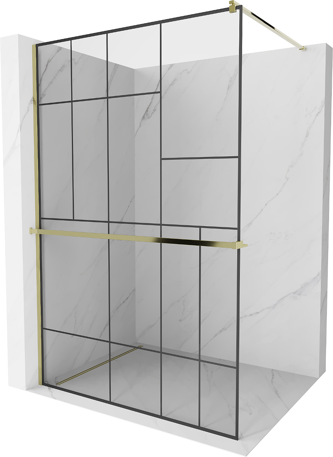 Mexen Kioto+ ścianka prysznicowa z półką Walk-in 80 x 200 cm, czarny wzór, złota - 800-080-121-50-78
