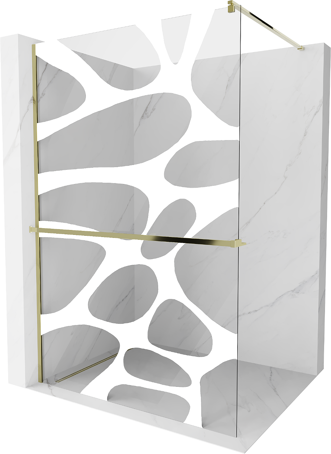 Mexen Kioto+ ścianka prysznicowa z półką Walk-in 90 x 200 cm, biały wzór, złota - 800-090-121-50-97