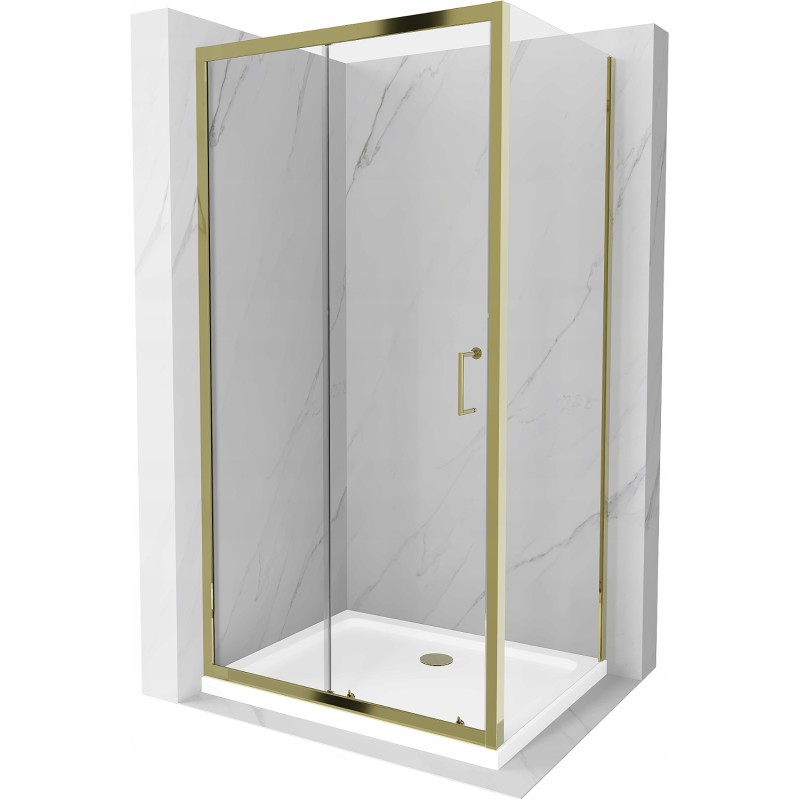 Mexen Apia kabina prysznicowa rozsuwana 110 x 70 cm, transparent, złota + brodzik Flat, biały- 840-110-070-50-00-4010G
