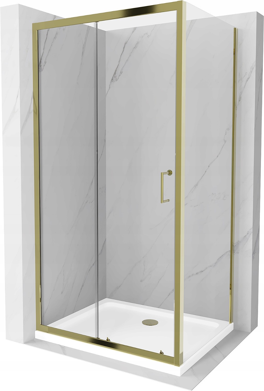 Mexen Apia kabina prysznicowa rozsuwana 110 x 70 cm, transparent, złota + brodzik Flat, biały- 840-110-070-50-00-4010G
