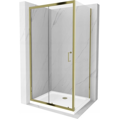 Mexen Apia kabina prysznicowa rozsuwana 120 x 100 cm, transparent, złota + brodzik Flat, biały- 840-120-100-50-00-4010G
