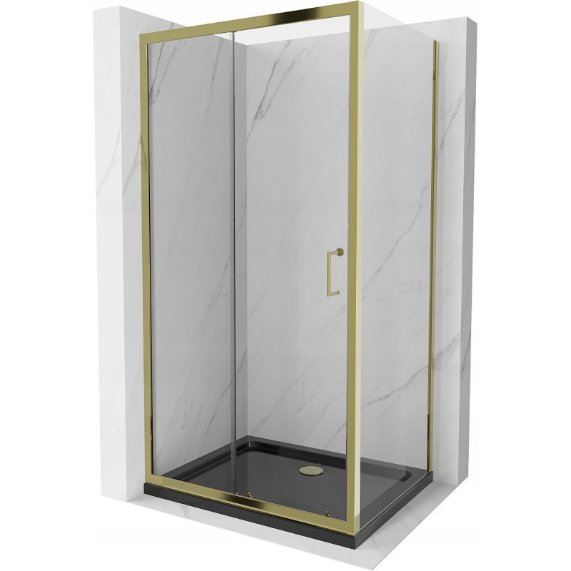 Mexen Apia kabina prysznicowa rozsuwana 100 x 70 cm, transparent, złota + brodzik Flat, czarny - 840-100-070-50-00-4070G