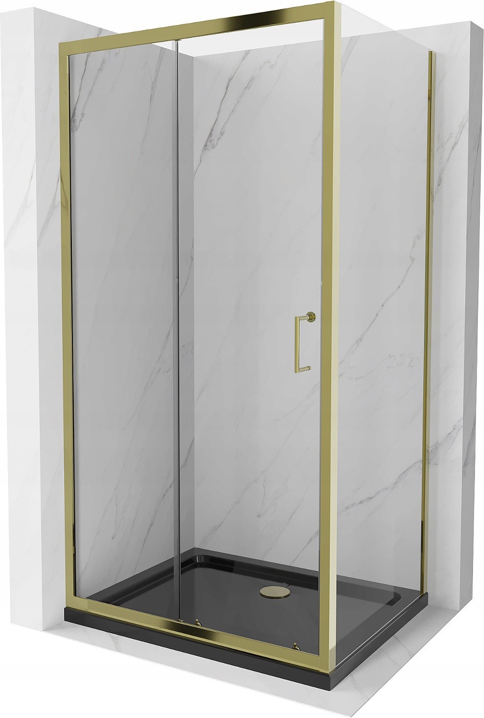 Mexen Apia kabina prysznicowa rozsuwana 100 x 70 cm, transparent, złota + brodzik Flat, czarny - 840-100-070-50-00-4070G