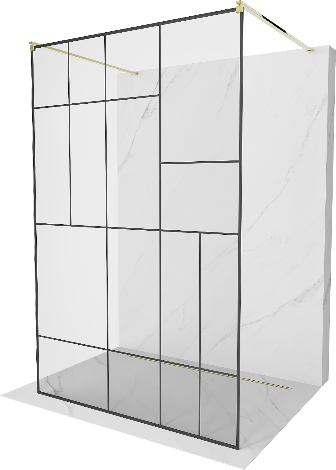 Mexen Kioto ścianka prysznicowa wolnostojąca 130 x 200 cm, czarny wzór 8 mm, złota - 800-130-002-50-78