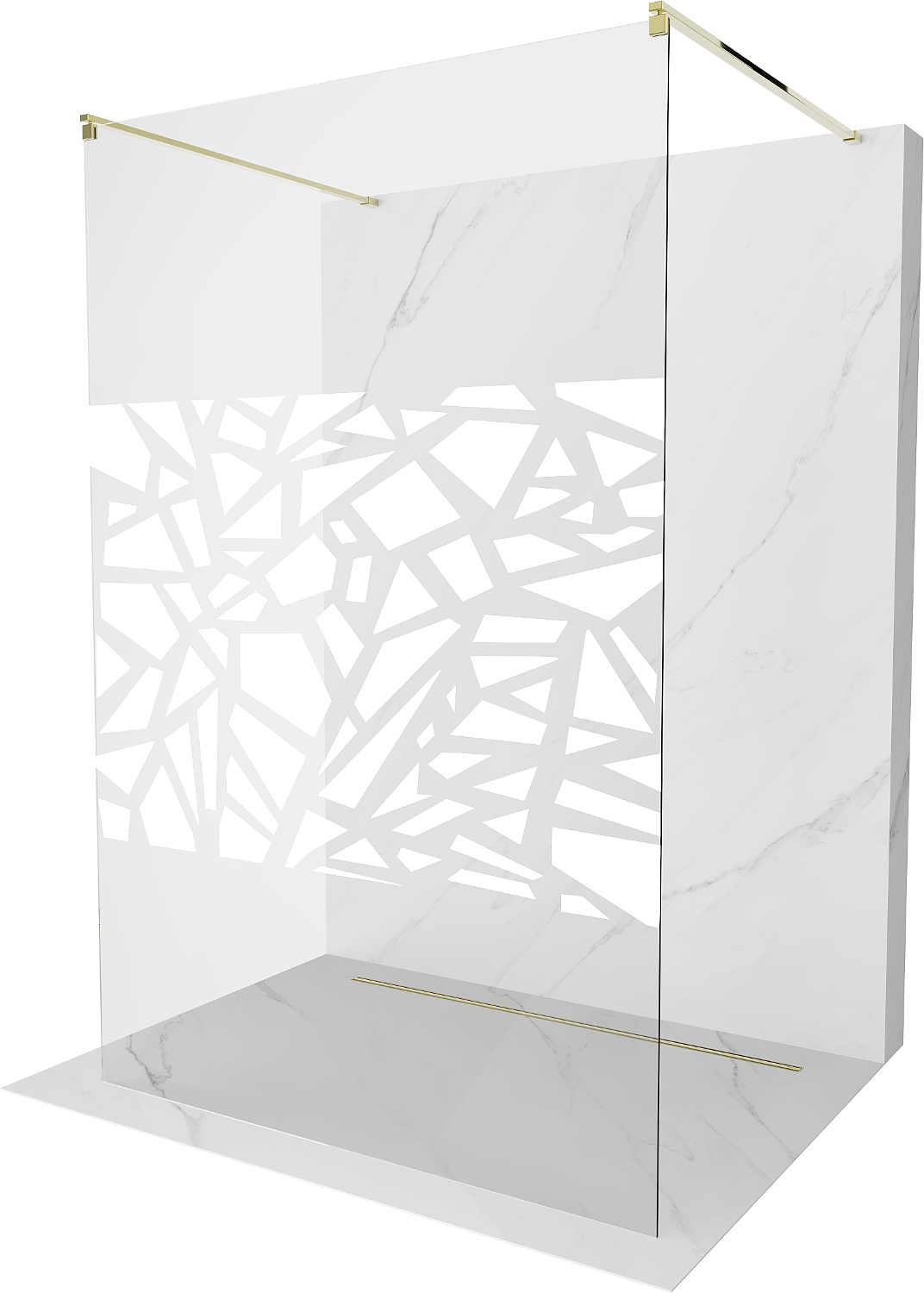 Mexen Kioto ścianka prysznicowa wolnostojąca 100 x 200 cm, biały wzór 8 mm, złota - 800-100-002-50-85