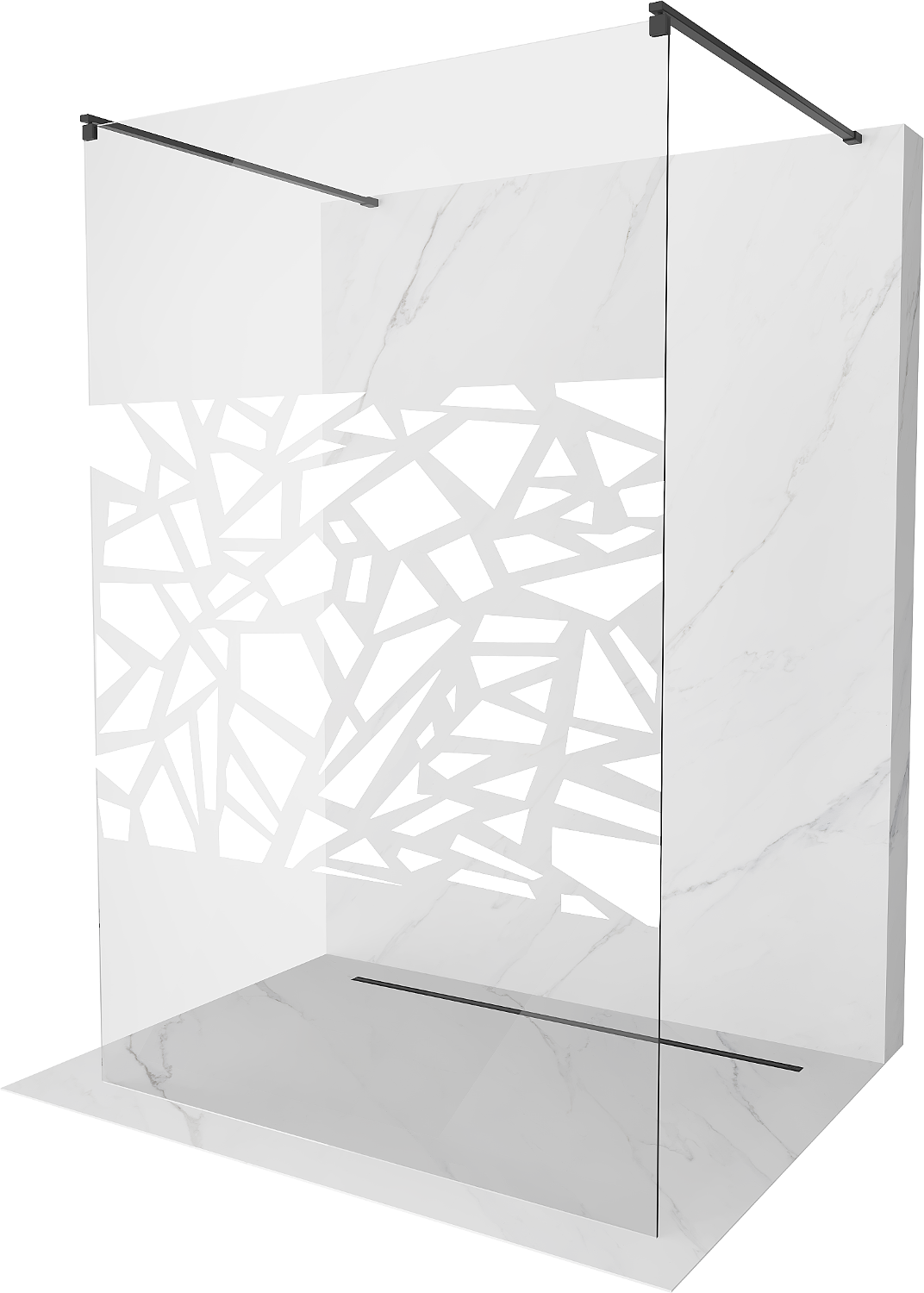Mexen Kioto ścianka prysznicowa wolnostojąca 120 x 200 cm, biały wzór 8 mm, czarna - 800-120-002-70-85