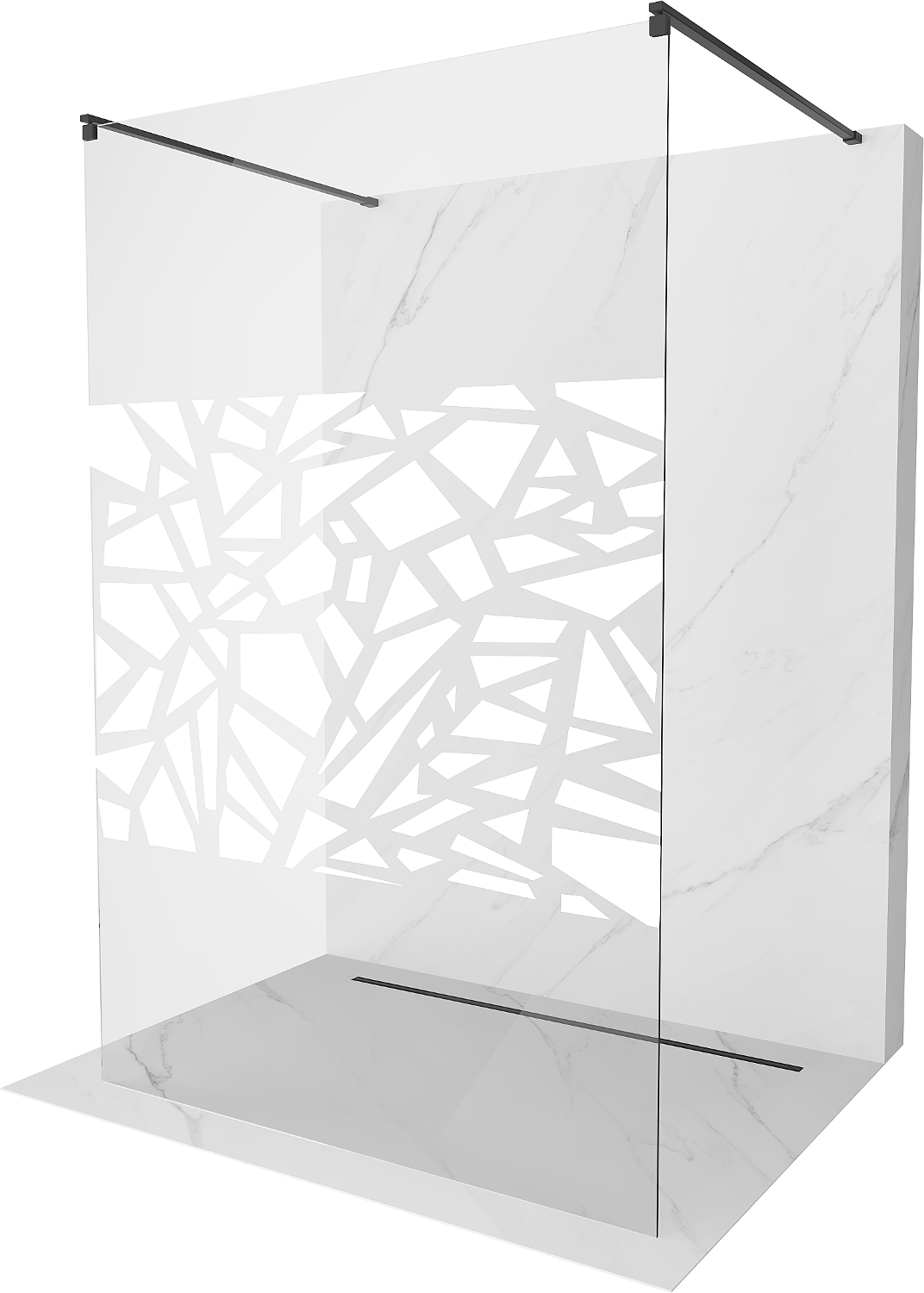 Mexen Kioto ścianka prysznicowa wolnostojąca 130 x 200 cm, biały wzór 8 mm, czarna - 800-130-002-70-85
