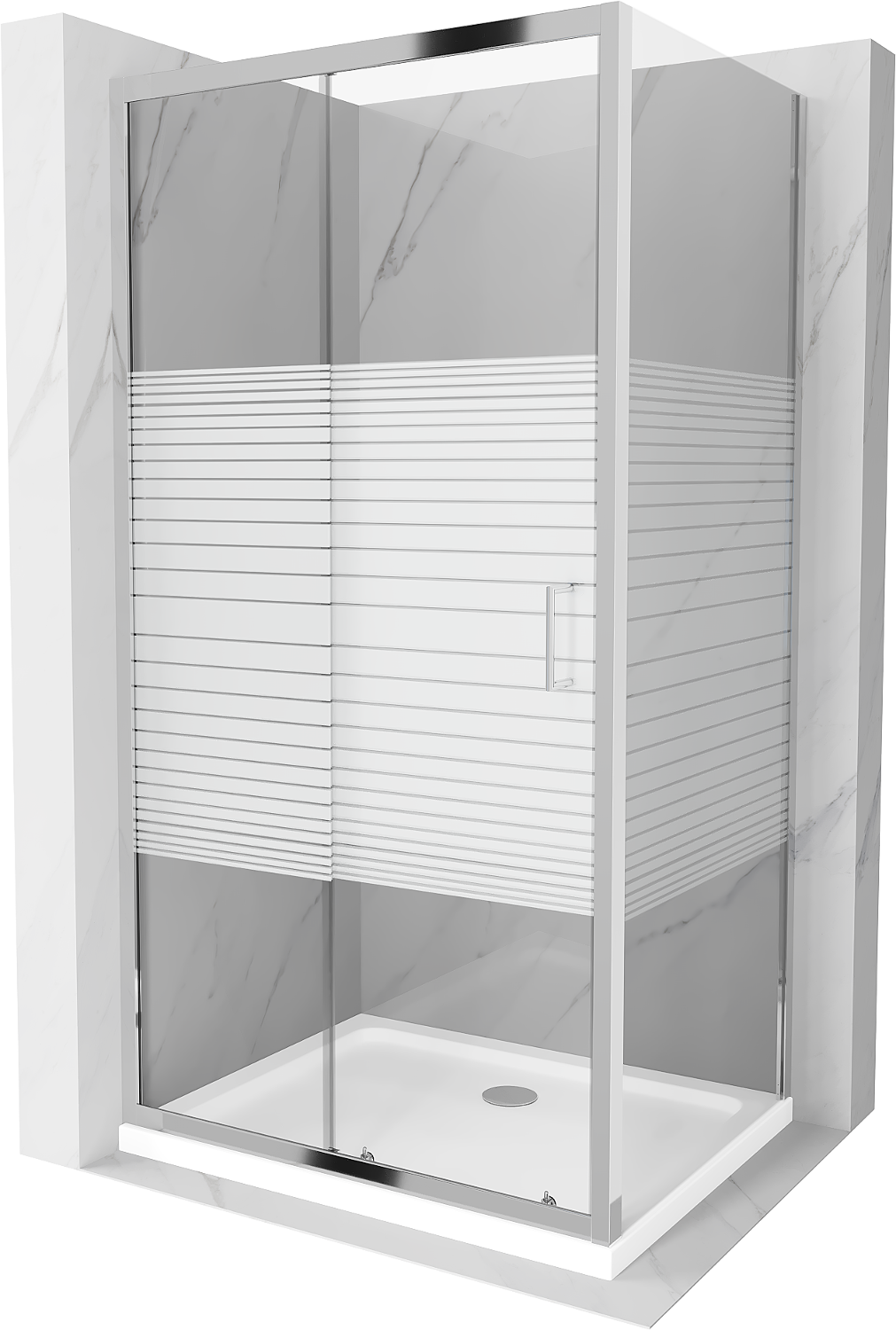 Mexen Apia kabina prysznicowa rozsuwana 90 x 70 cm, pasy, chrom + brodzik Flat - 840-090-070-01-20-4010