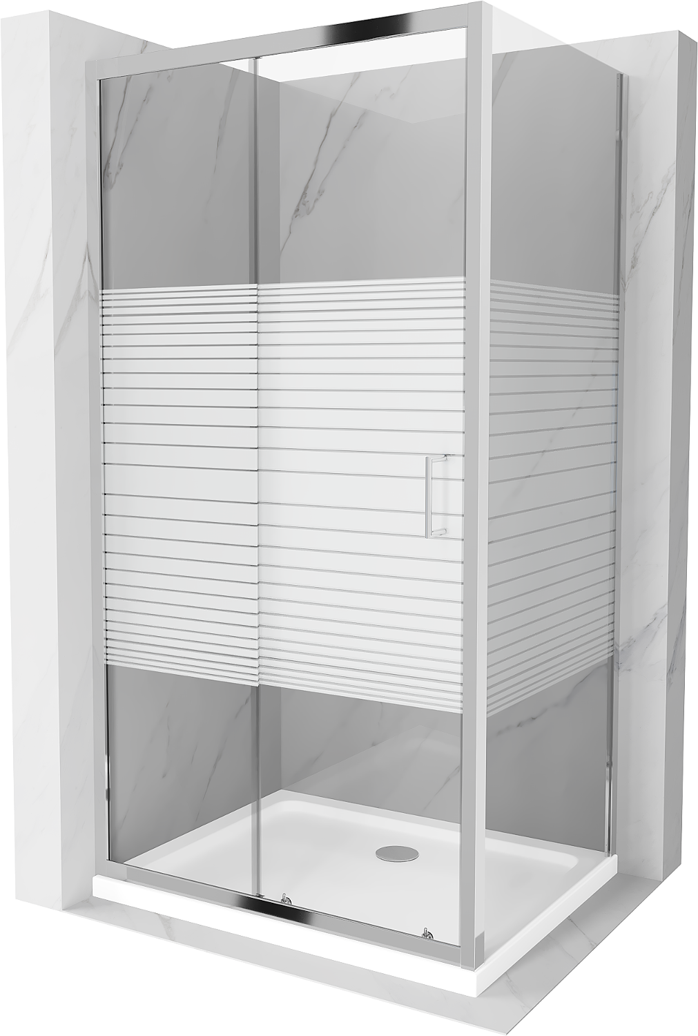 Mexen Apia kabina prysznicowa rozsuwana 90 x 80 cm, pasy, chrom + brodzik Flat - 840-090-080-01-20-4010