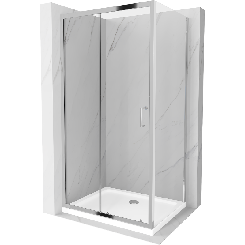 Mexen Apia kabina prysznicowa rozsuwana 140 x 70 cm, transparent, chrom + brodzik Flat - 840-140-070-01-00-4010
