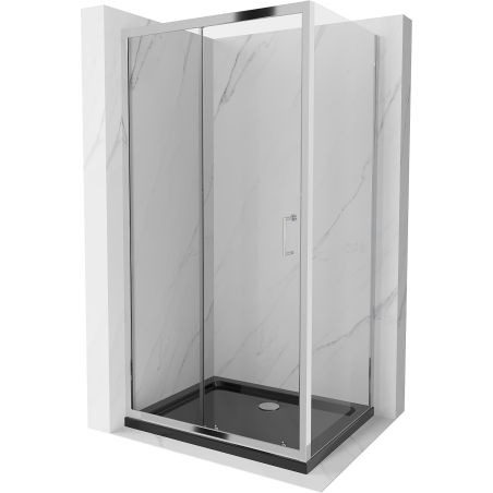Mexen Apia kabina prysznicowa rozsuwana 130 x 90 cm, transparent, chrom + brodzik Flat, czarny - 840-130-090-01-00-4070