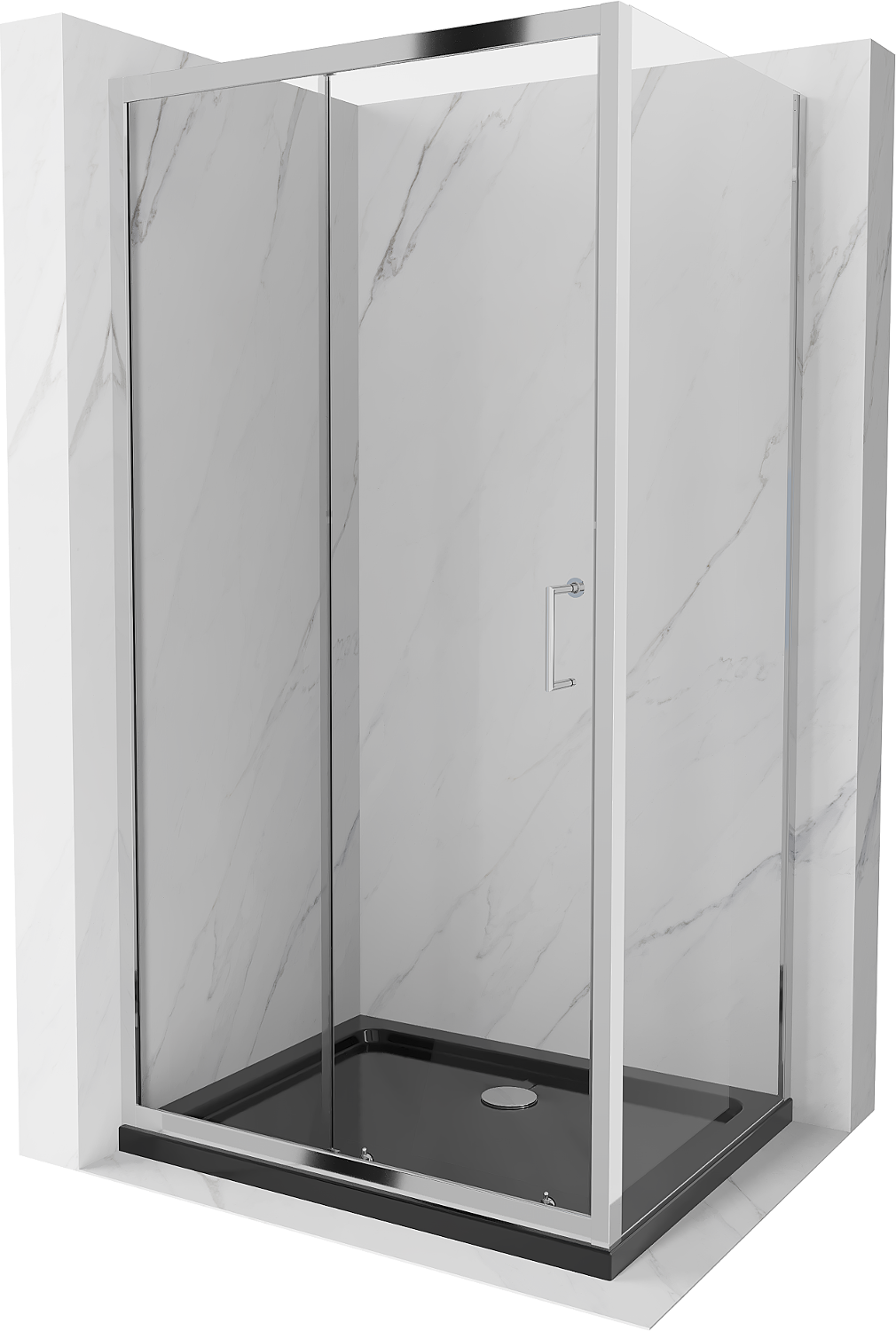 Mexen Apia kabina prysznicowa rozsuwana 130 x 90 cm, transparent, chrom + brodzik Flat, czarny - 840-130-090-01-00-4070