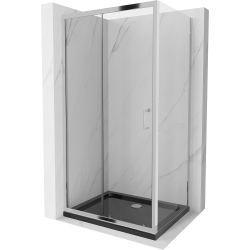Mexen Apia kabina prysznicowa rozsuwana 140 x 90 cm, transparent, chrom + brodzik Flat, czarny - 840-140-090-01-00-4070