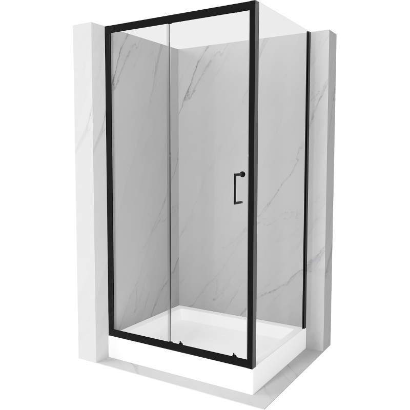 Mexen Apia kabina prysznicowa rozsuwana 100 x 80 cm, transparent, czarna + brodzik Rio - 840-100-080-70-00-4510
