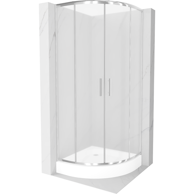 Mexen Rio kabina prysznicowa półokrągła 70 x 70 cm, szron, chrom + brodzik Rio, biały - 863-070-070-01-30-4710