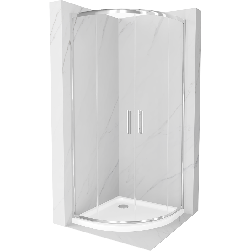 Mexen Rio kabina prysznicowa półokrągła 80 x 80 cm, transparent, chrom + brodzik Flat, biały - 863-080-080-01-00-4110